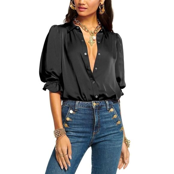 NWT Ramy Brook Printed Dina Bodysuit XS Red Top Metallic Whimsigoth disco - Picture 4 of 15